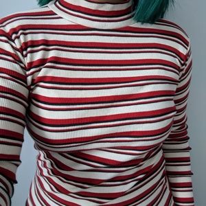 Red and white stripes mock neck top
